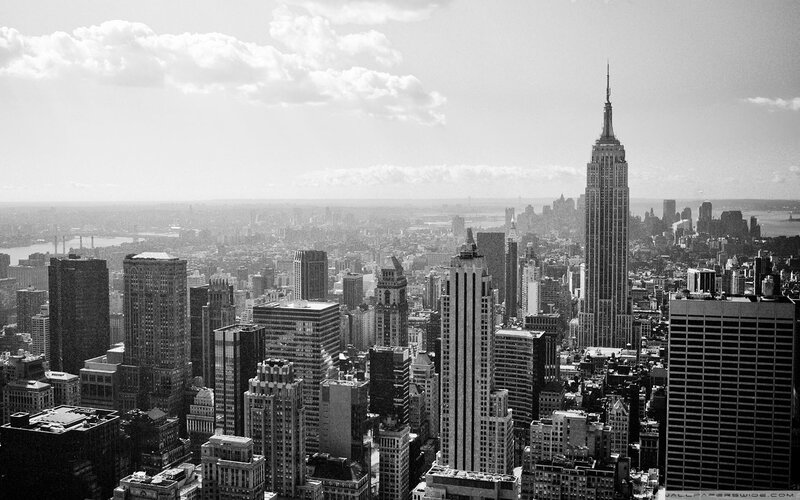 Empire State Building Skyline — Black, Dramatic, Afternoon, Photograph, Skyscrapers, Clouds