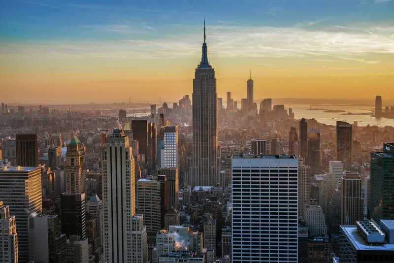 Empire State Building Skyline — Blue, Dramatic, Sunset, Photograph, Skyscrapers