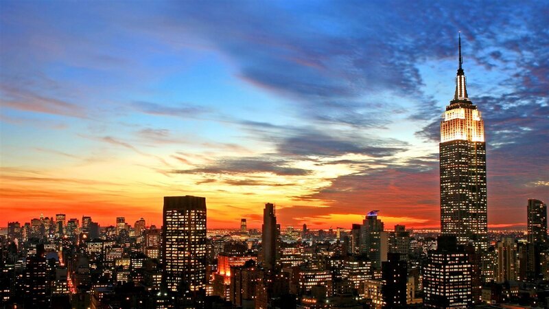 Empire State Building Skyline — Blue, Dramatic, Sunset