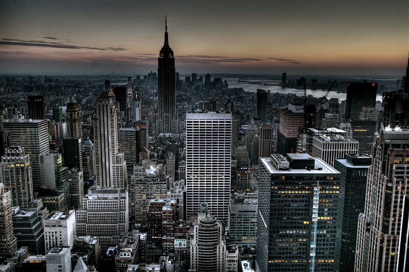 Empire State Building Skyline — Gray, Dramatic, Sunset, Photograph, Skyscrapers
