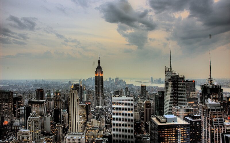 Empire State Building Skyline — Gray, Dramatic, Sunset, Photograph