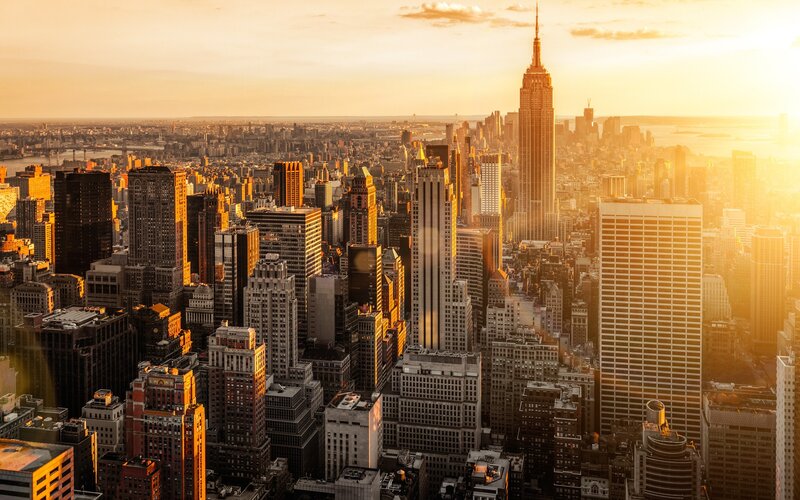 Empire State Building Skyline — Orange, Dramatic, Sunrise, Photograph