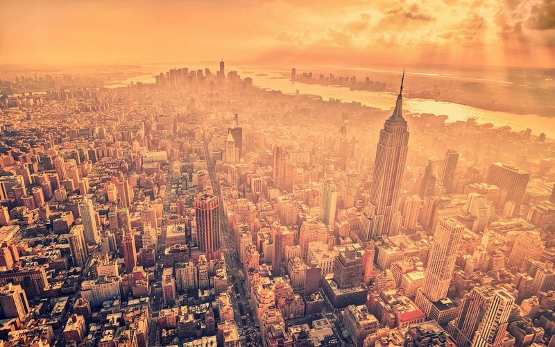 Empire State Building Skyline — Orange, Dramatic, Sunset, Photograph
