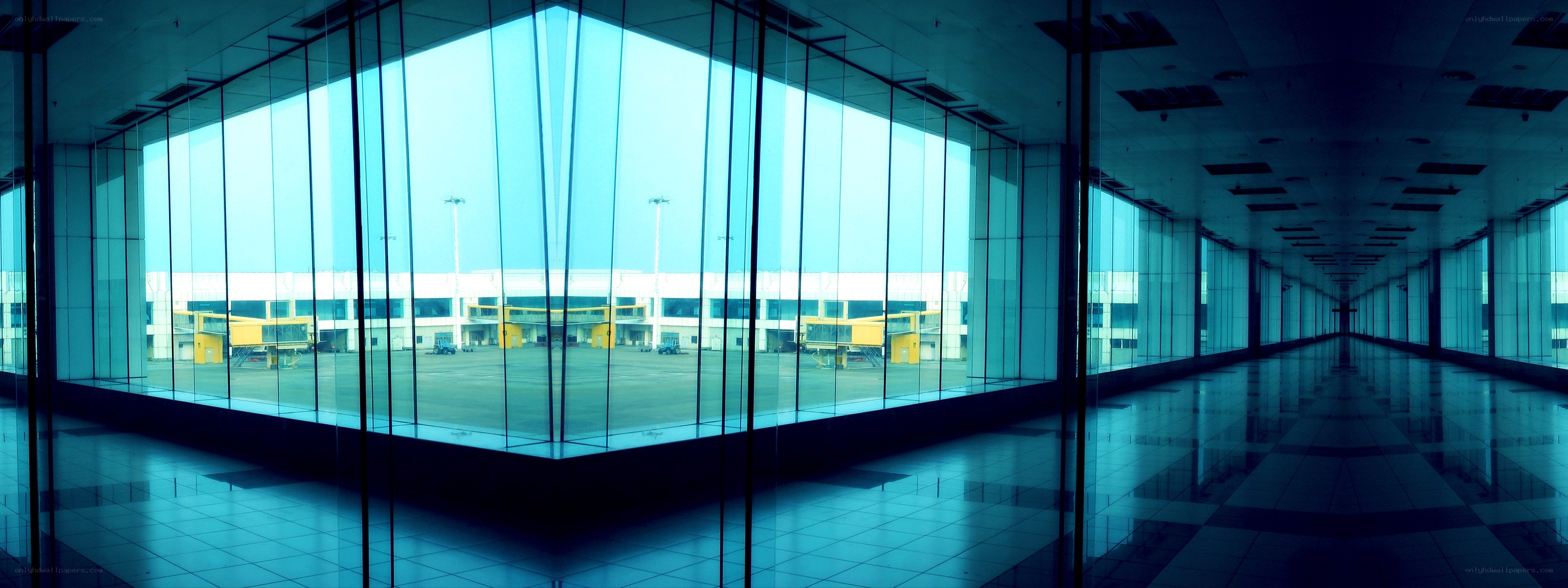 Empty airport terminal corridor