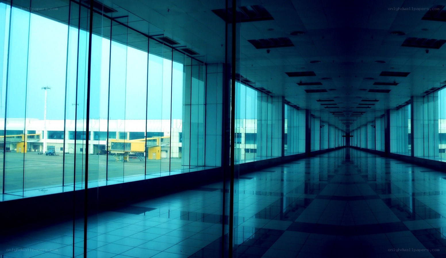 Empty airport terminal corridor
