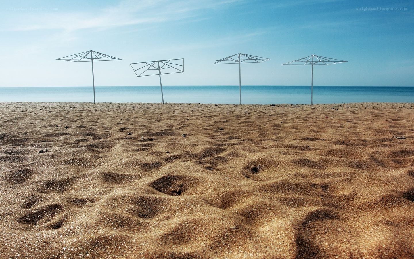 Empty beach with umbrellas