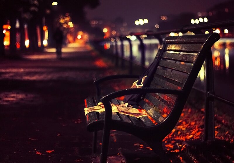 Empty Bench at Night — Black