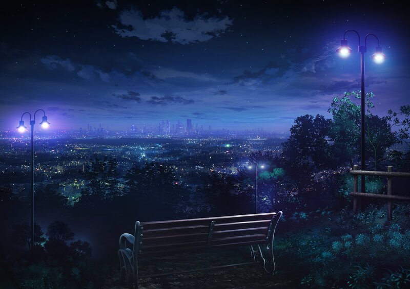 Empty Bench at Night — Blue