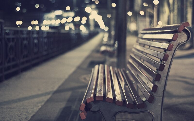 Empty Bench at Night — Gray