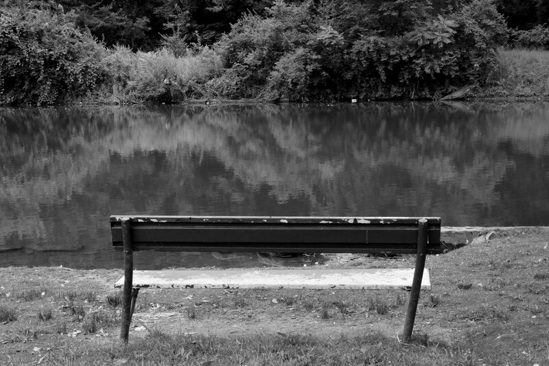 Empty Bench by Lake — Black