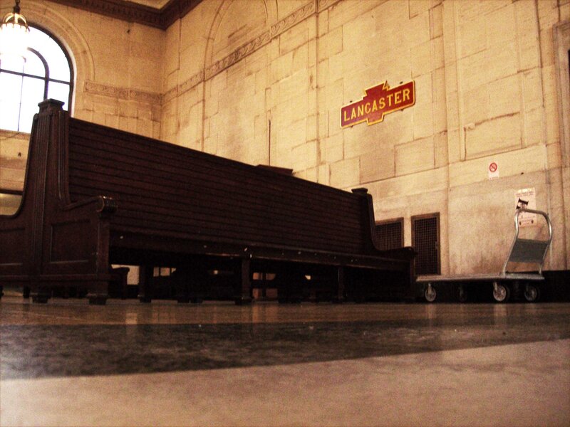 Empty bench in a train station