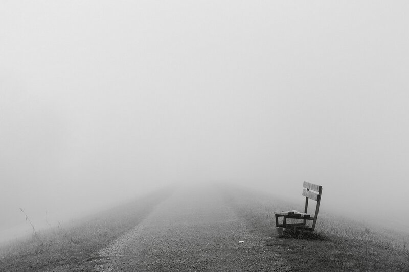 Empty Bench in Fog — Gray