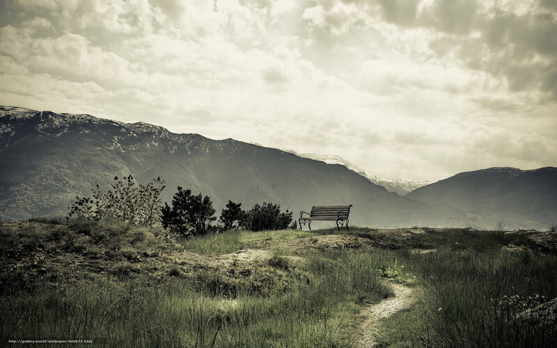 Empty Bench in Mountains