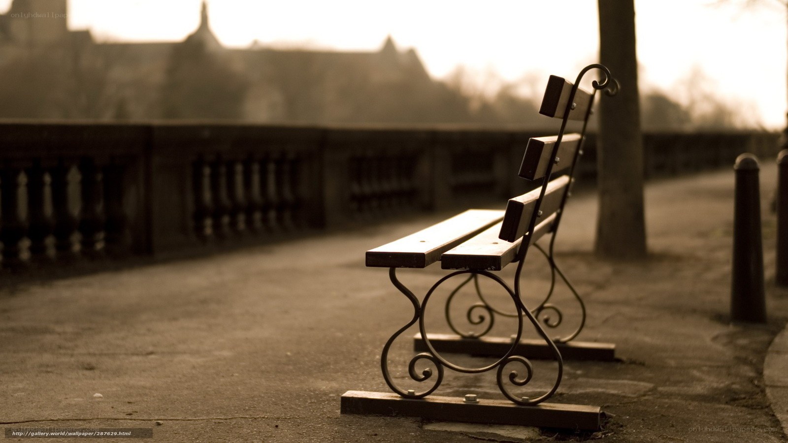 Empty bench in sepia tones