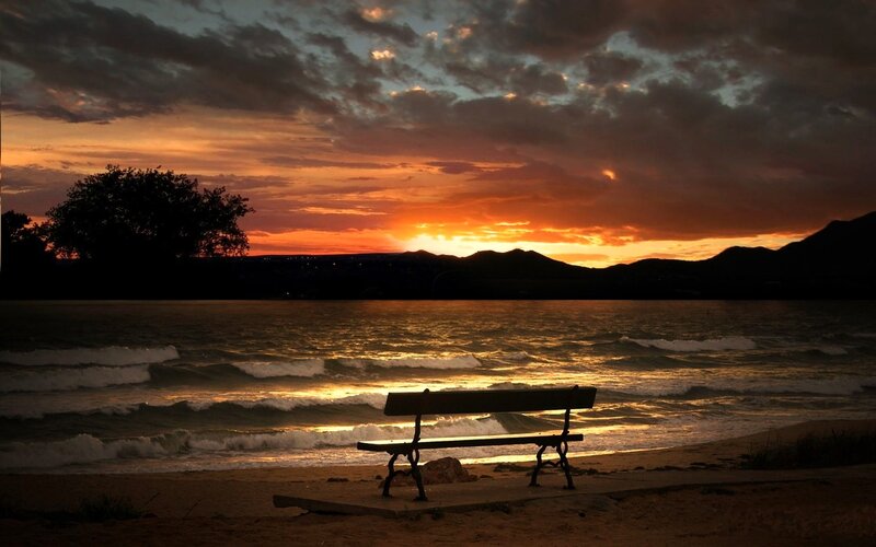 Empty Bench on Beach — Orange