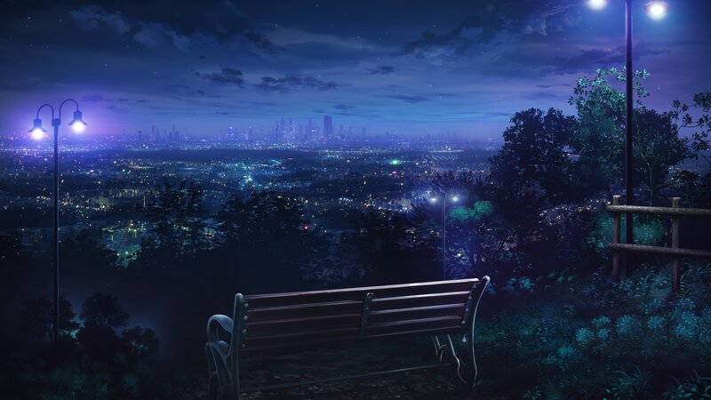 Empty Bench Overlooking City