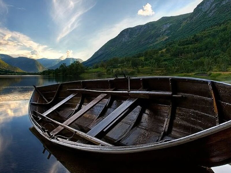 Empty boat on a calm lake