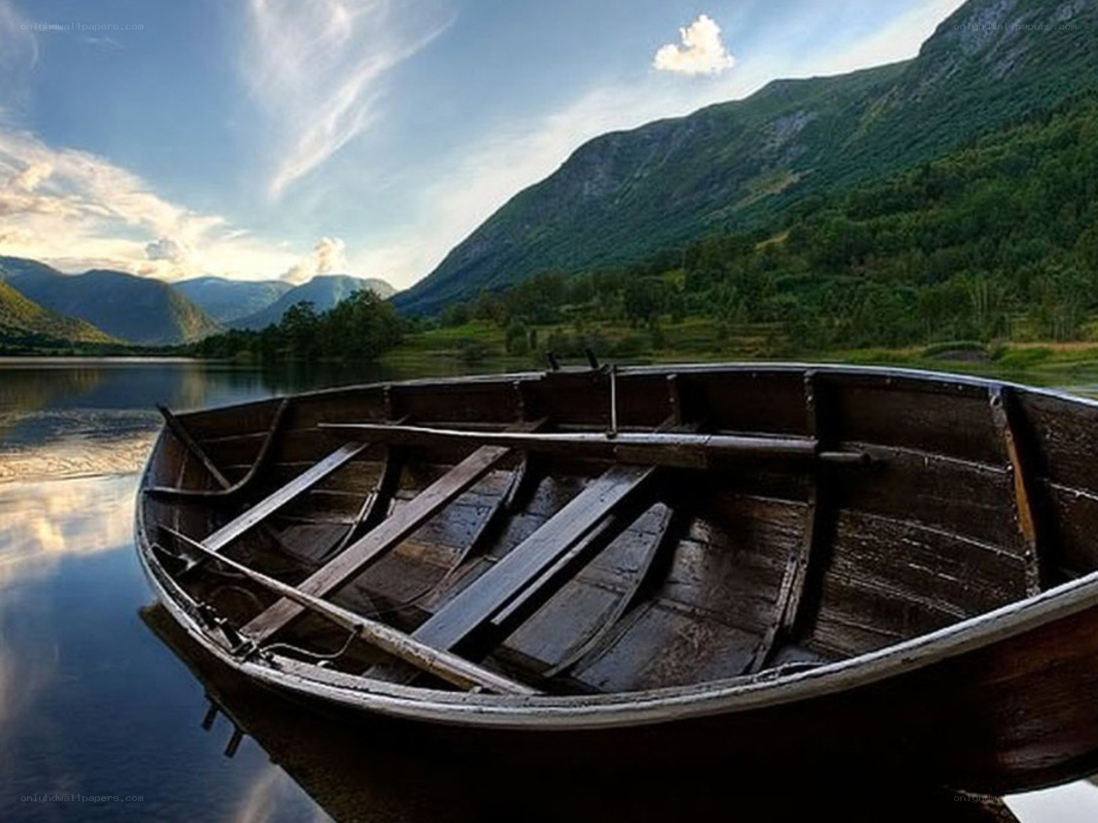 Empty boat on a calm lake