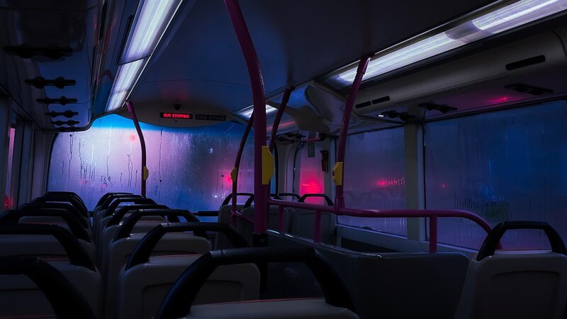 Empty Bus Interior — Blue, Dark