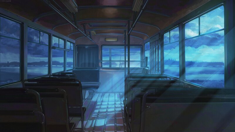 Empty Bus Interior — Blue, Serene, Night