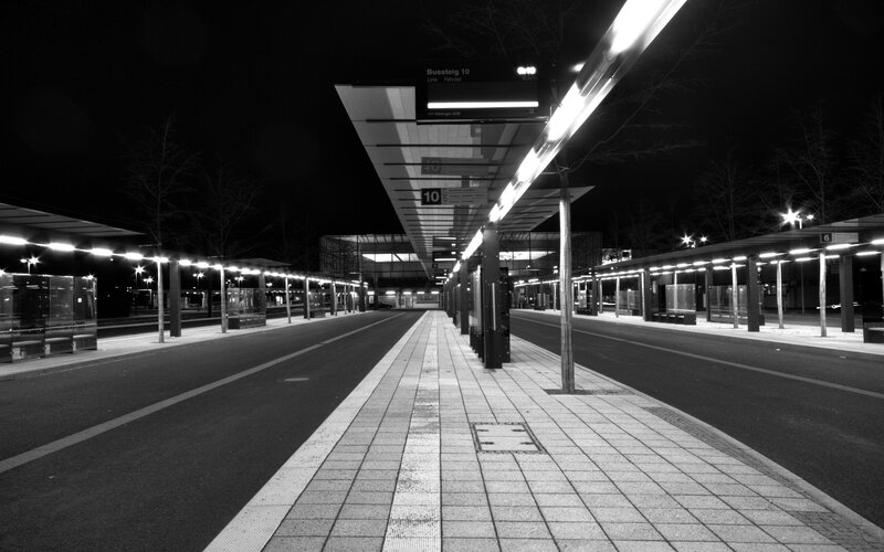 Empty Bus Station at Night — Black
