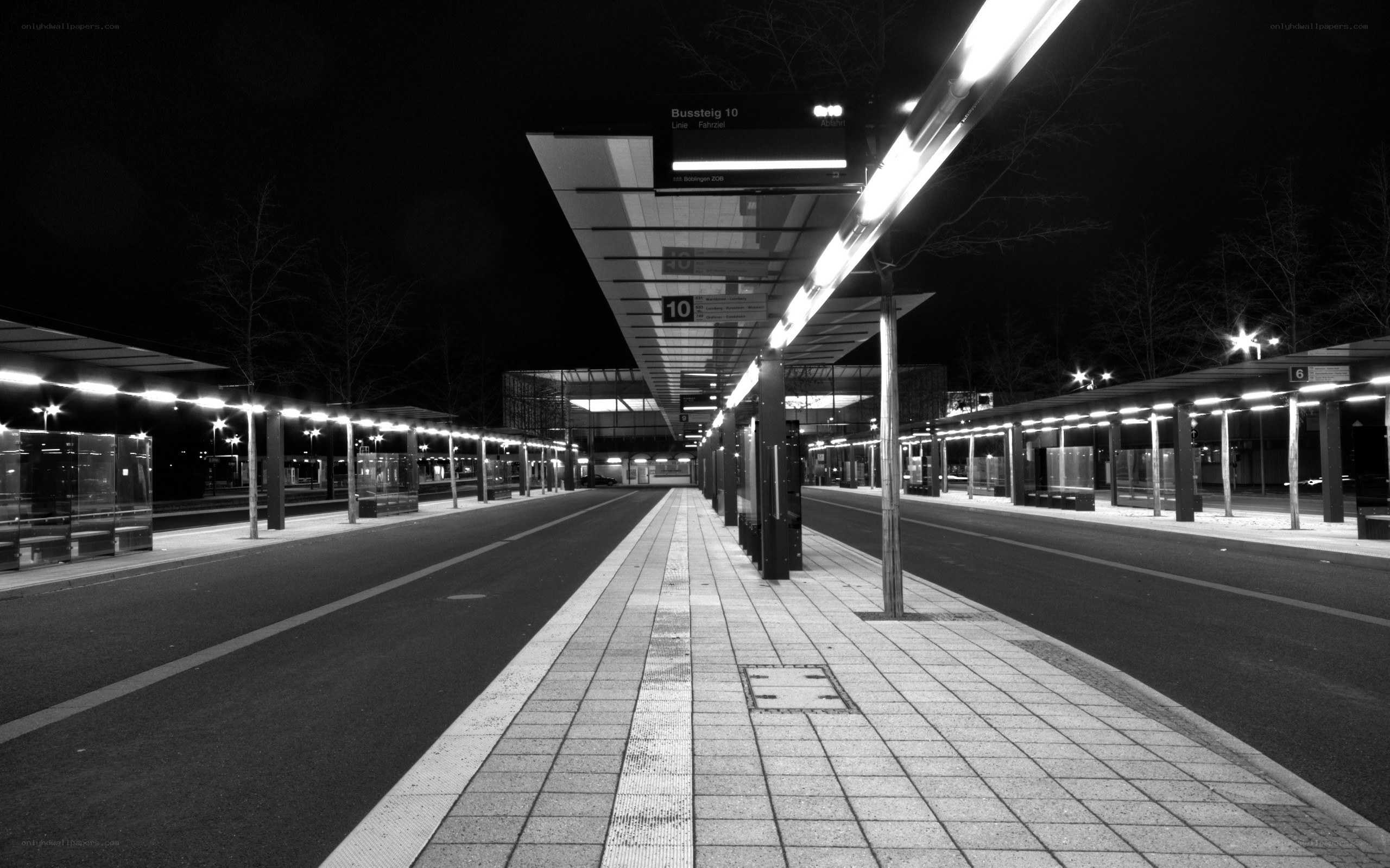 Empty bus station at night