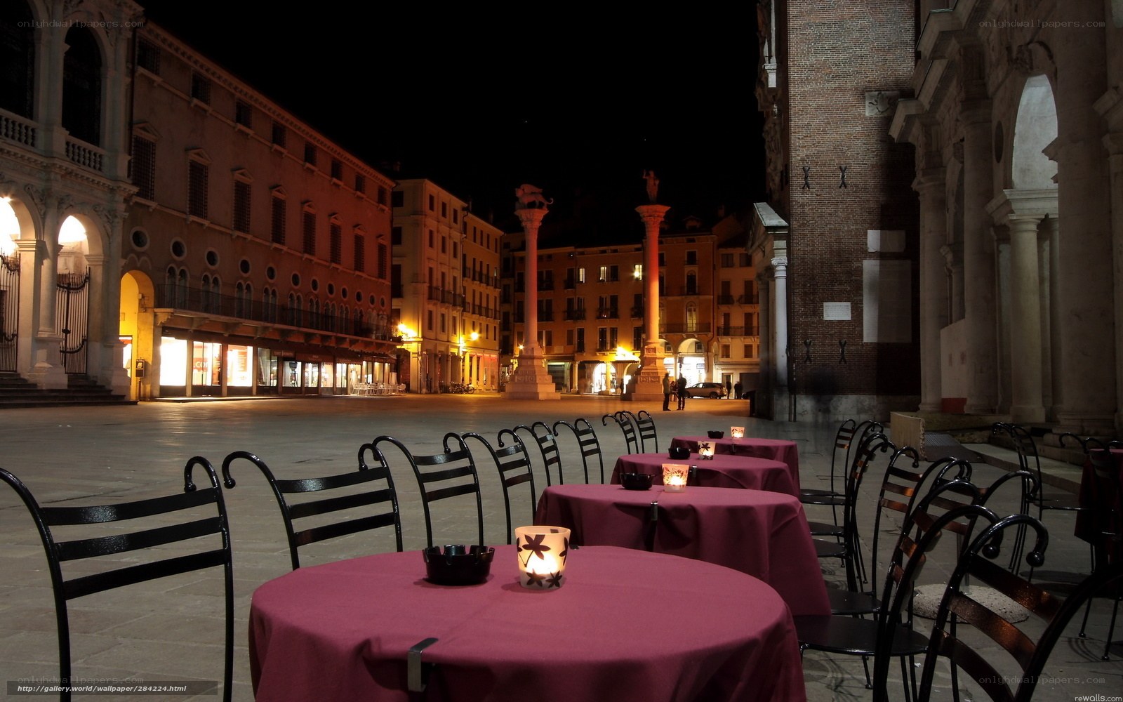 Empty cafe tables at night