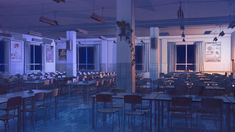 Empty Cafeteria at Night — Blue, Quiet