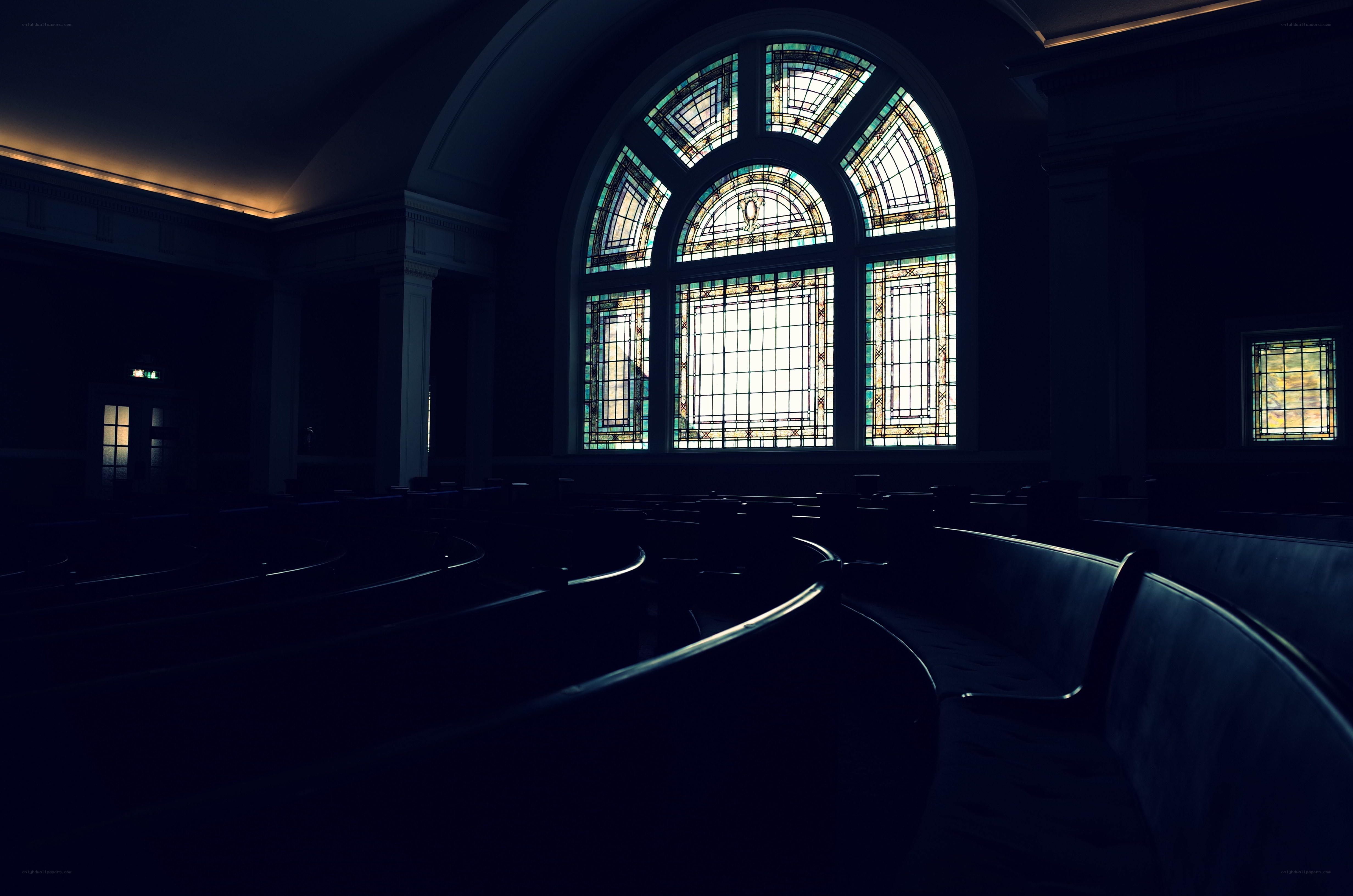 Empty church with stained glass