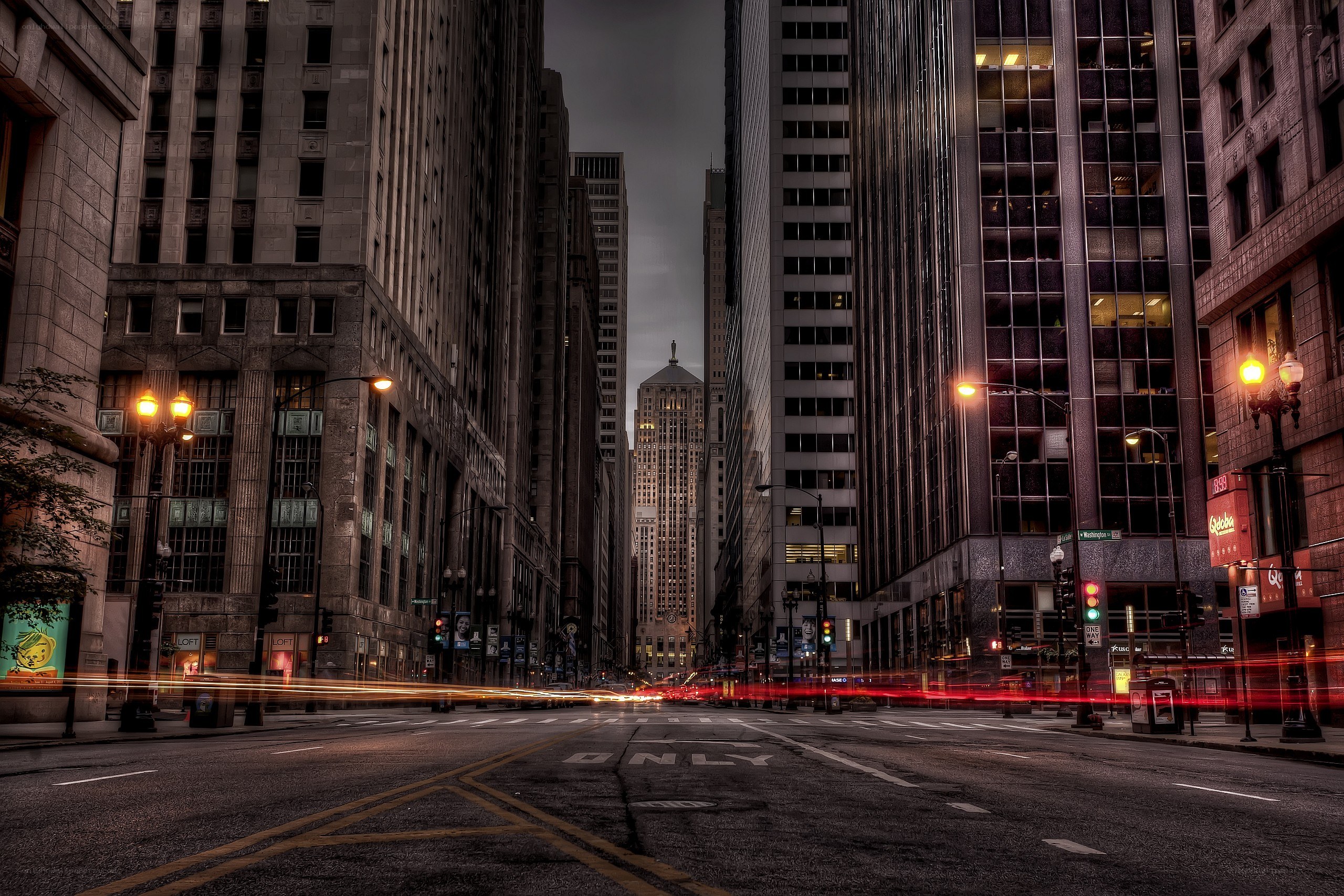 Empty city street at dusk