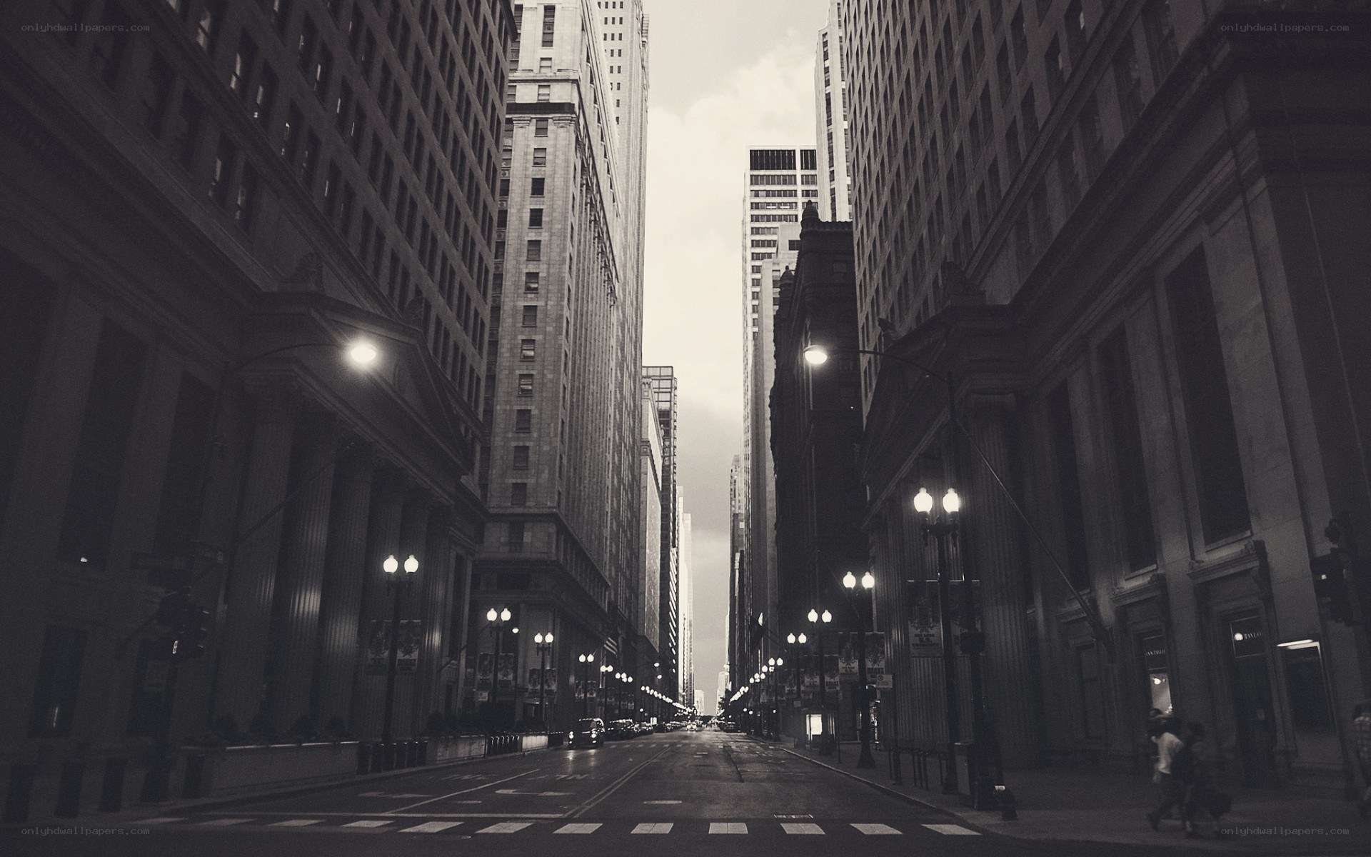 Empty city street at dusk