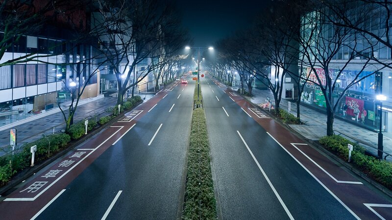 Empty city street at night