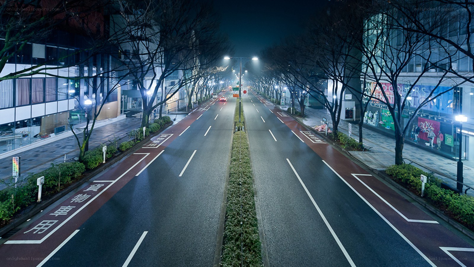 Empty city street at night