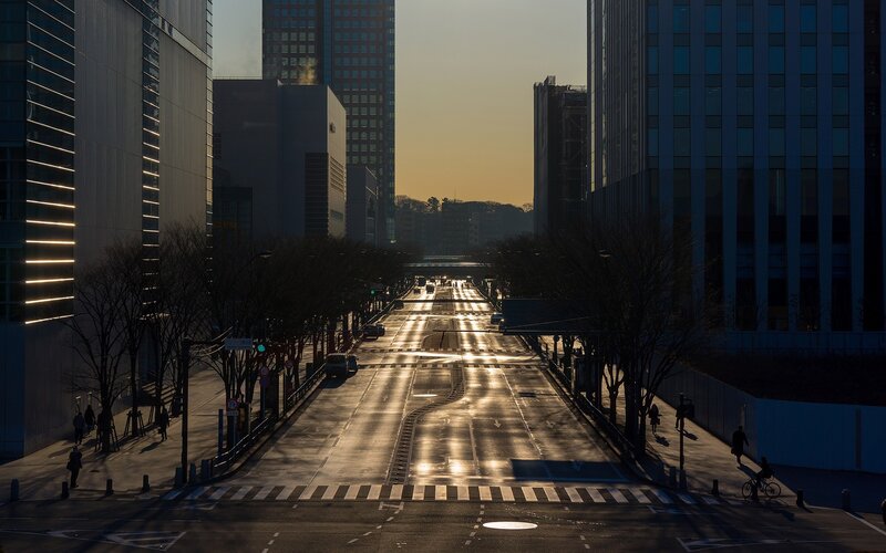 Empty City Street at Sunrise — Gray