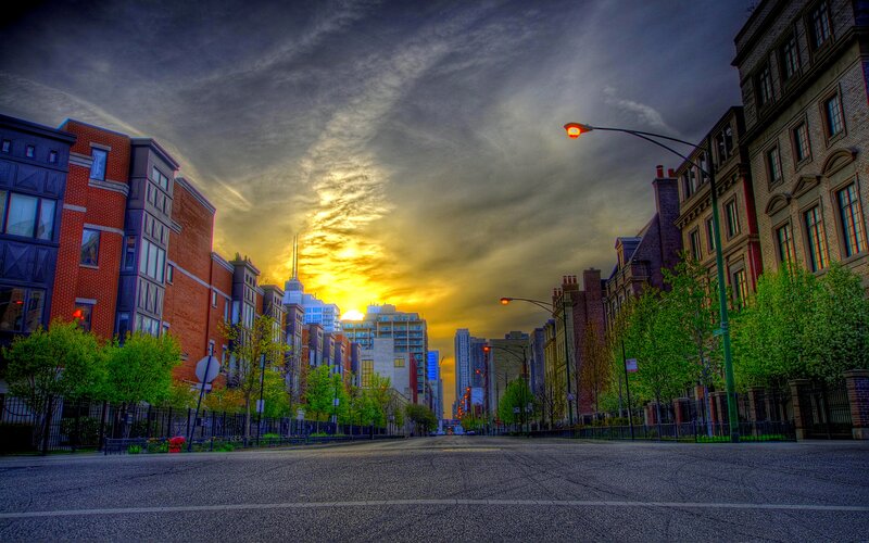Empty City Street at Sunset — Yellow