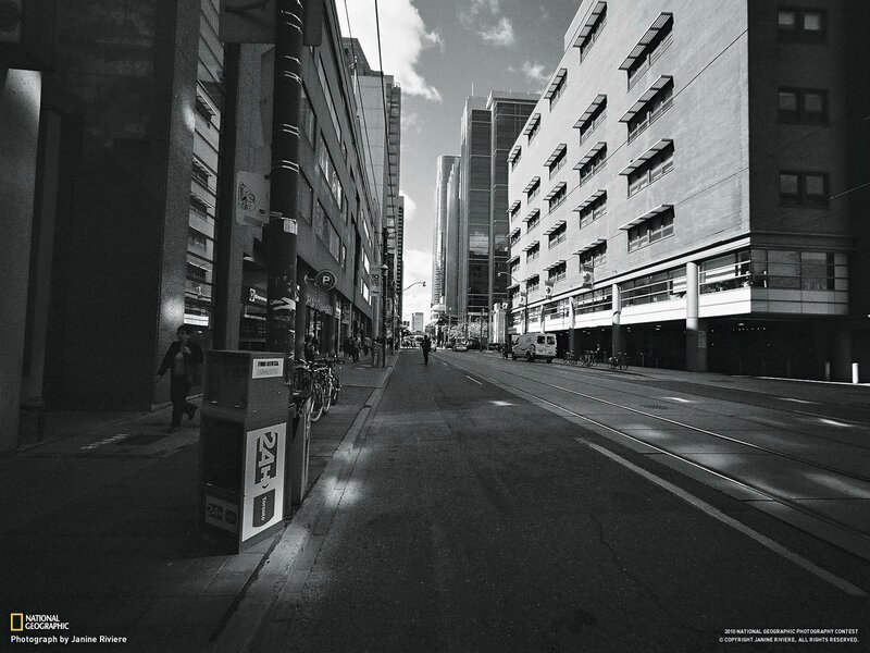 Empty city street in black and white