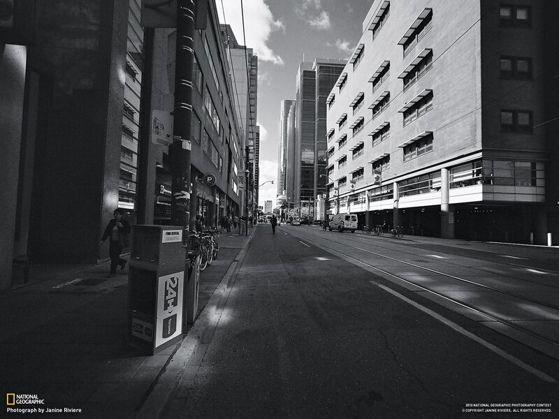 Empty city street in black and white