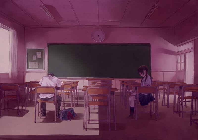 Empty classroom at dusk