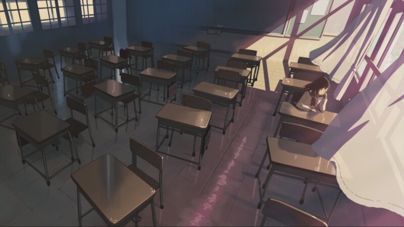 Empty classroom at sunset