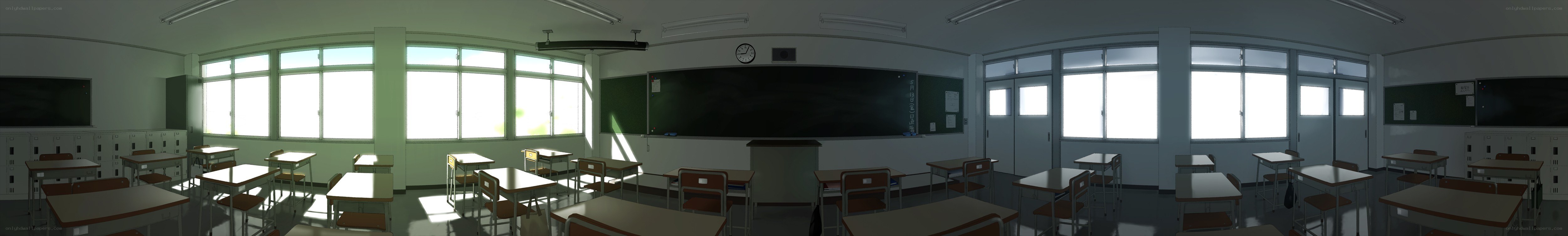 empty classroom with desks and blackboard