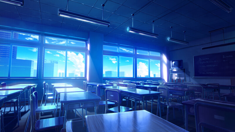 Empty Classroom with Desks — Blue, Serene
