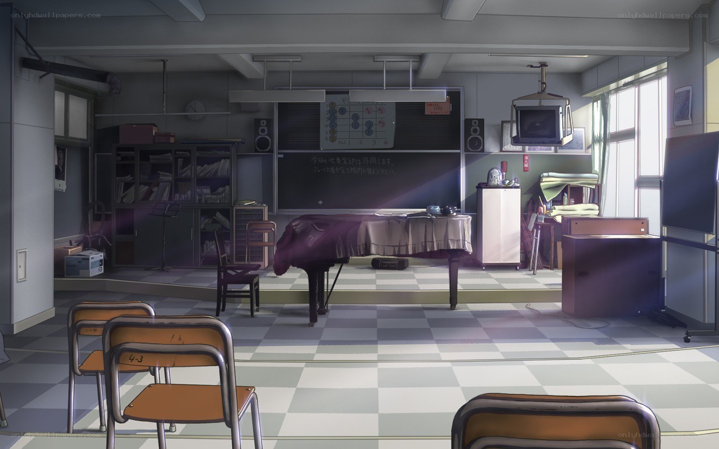 Empty classroom with piano