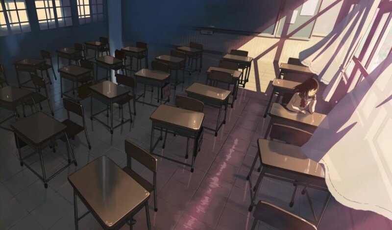 Empty classroom with student