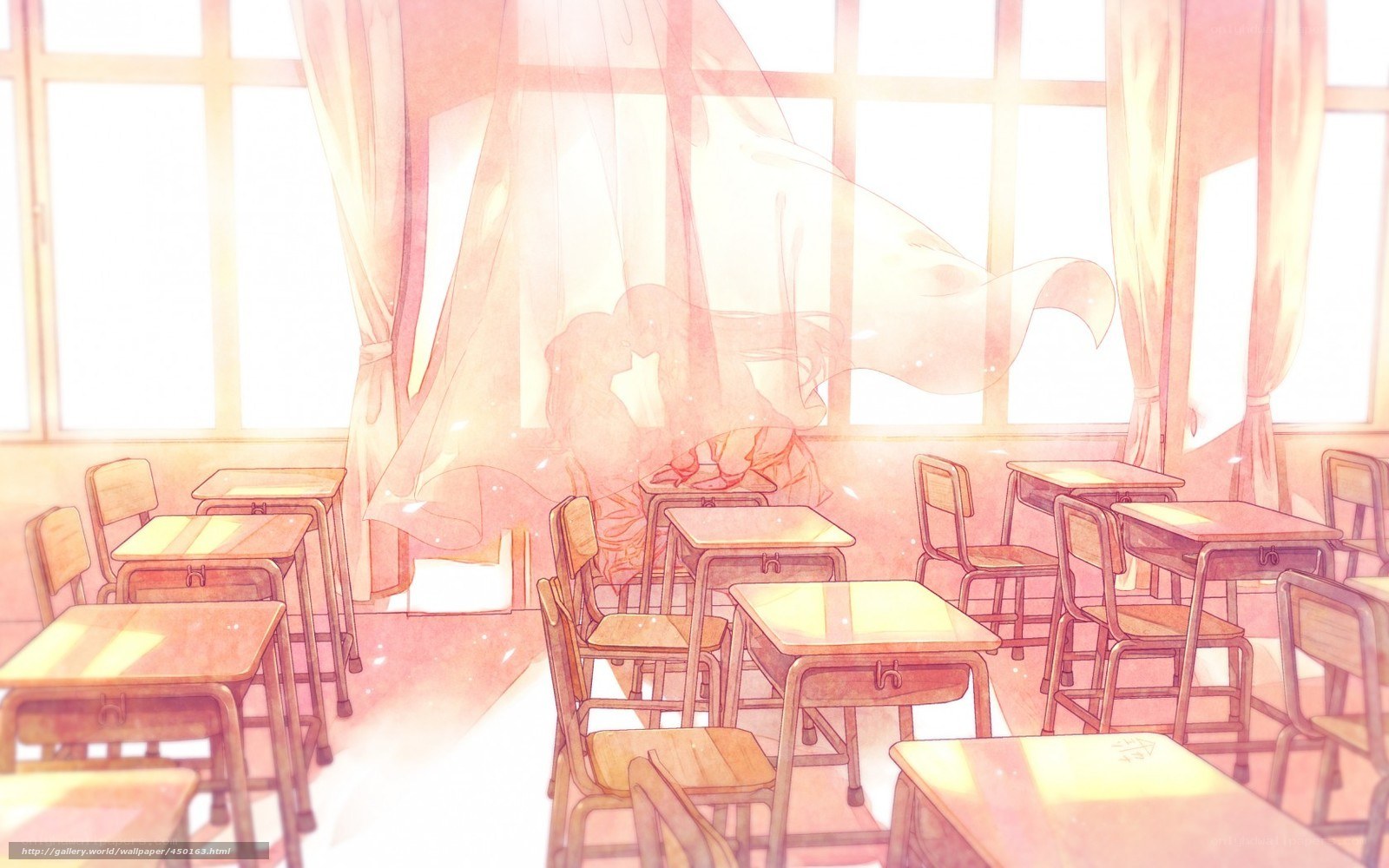 Empty classroom with sunlight