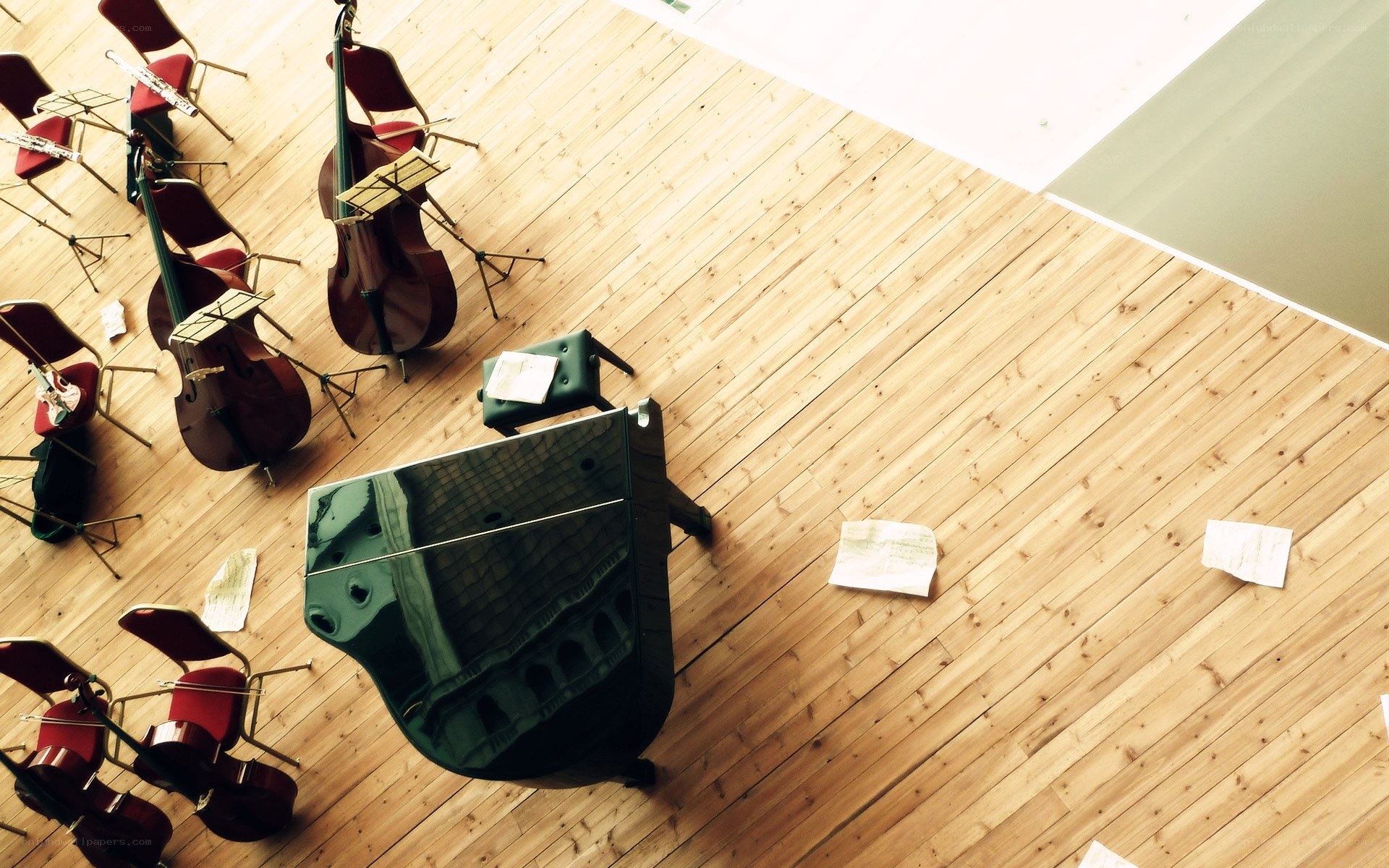 Empty concert hall with instruments