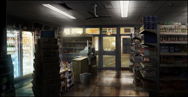 Empty convenience store interior