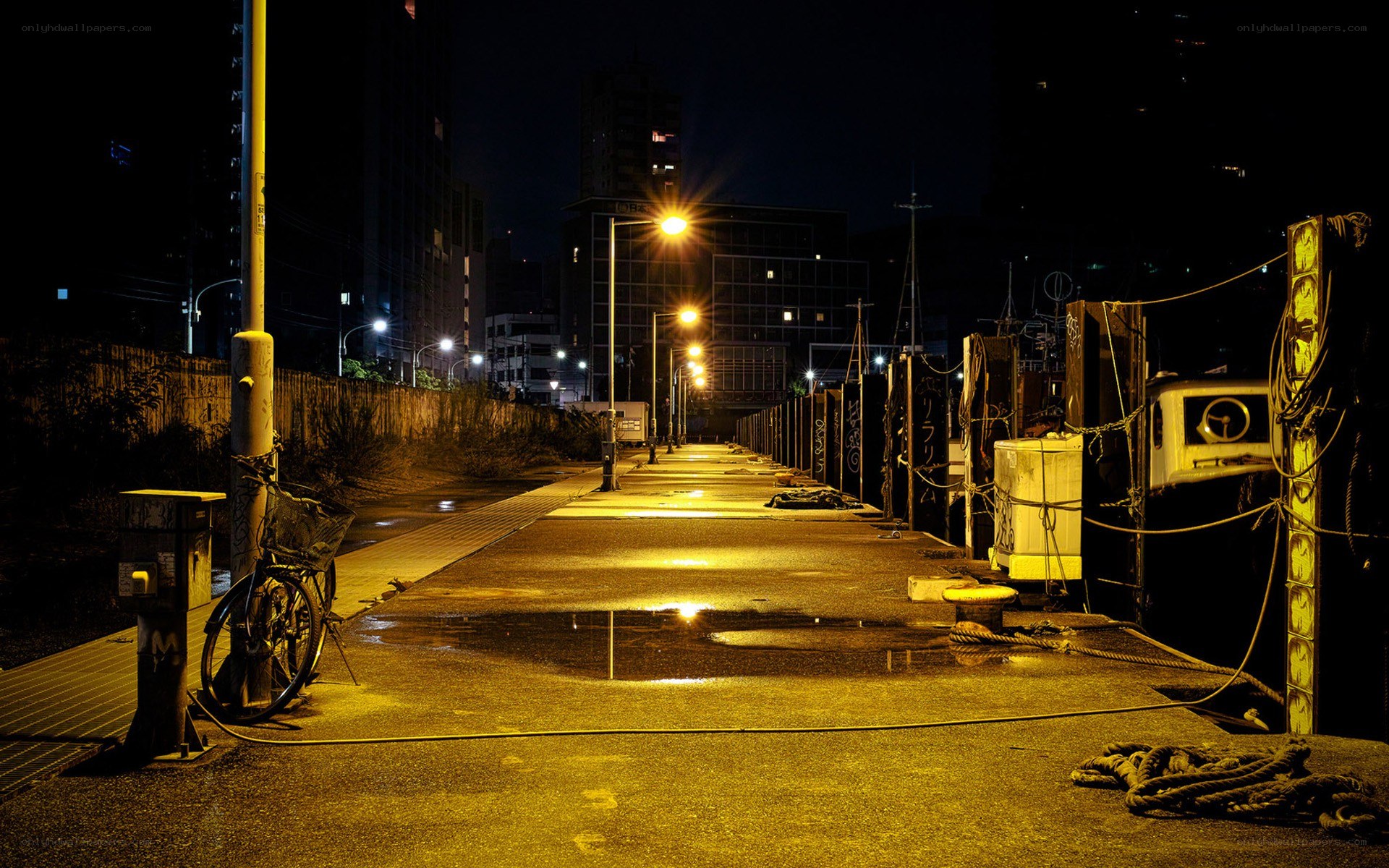 Empty dock at night