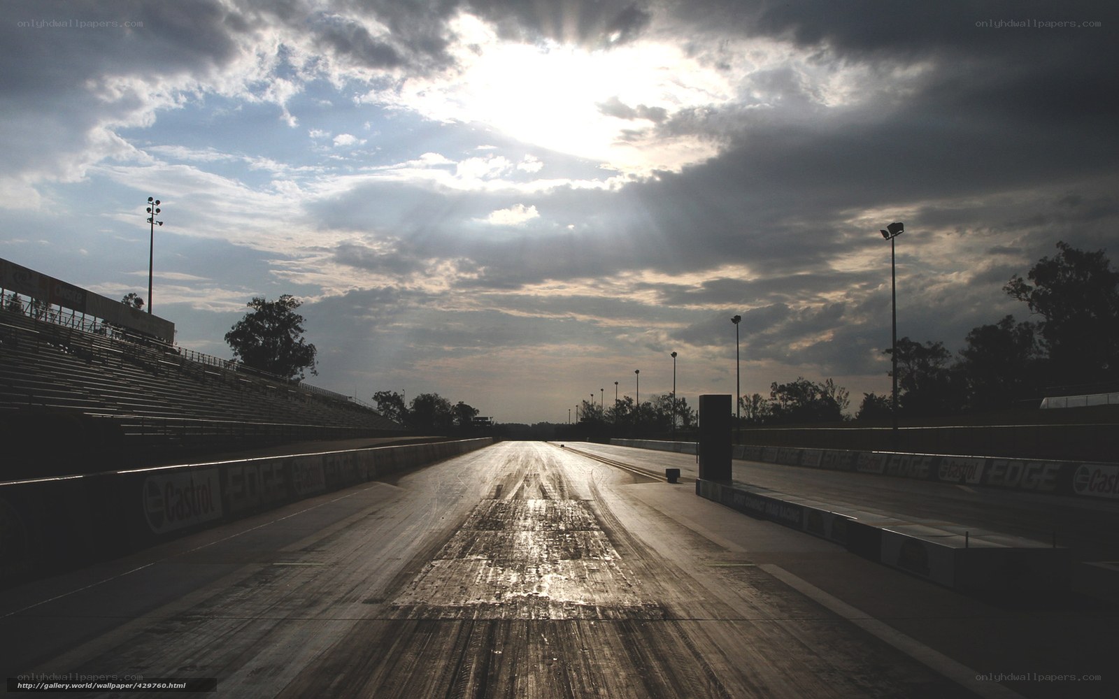 Empty drag strip at sunset