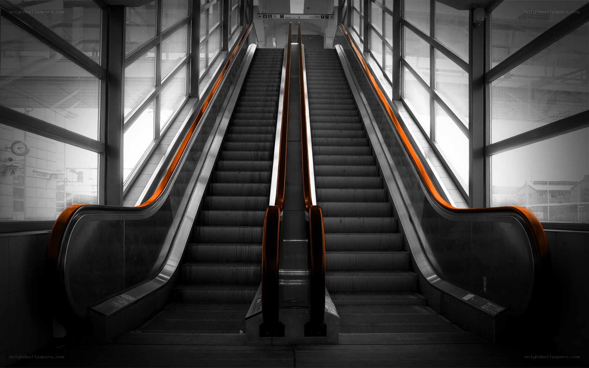 Empty escalators in transit station