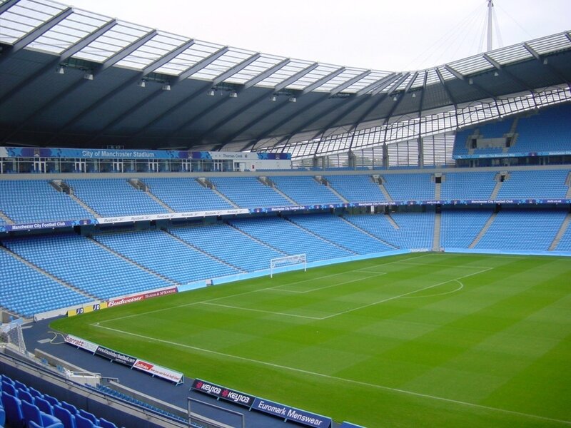 Empty Football Stadium — Blue, Calm, Photograph